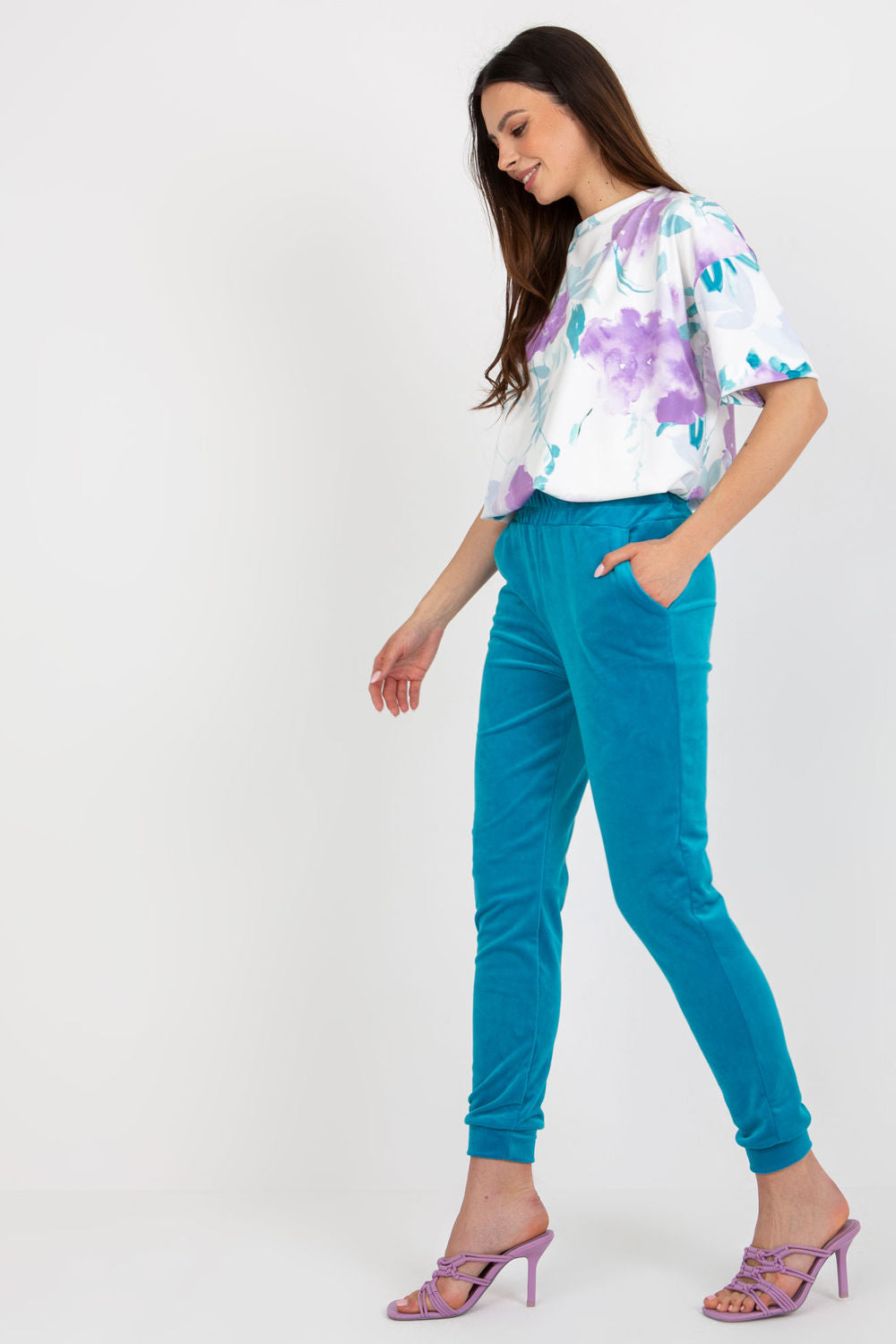 Rue Paris Blue Round Neck Velvet High Waisted Co-Ord Set - view 4