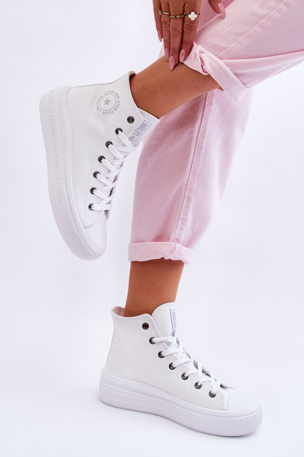 Step In Style White Platform Lace Up Trainers