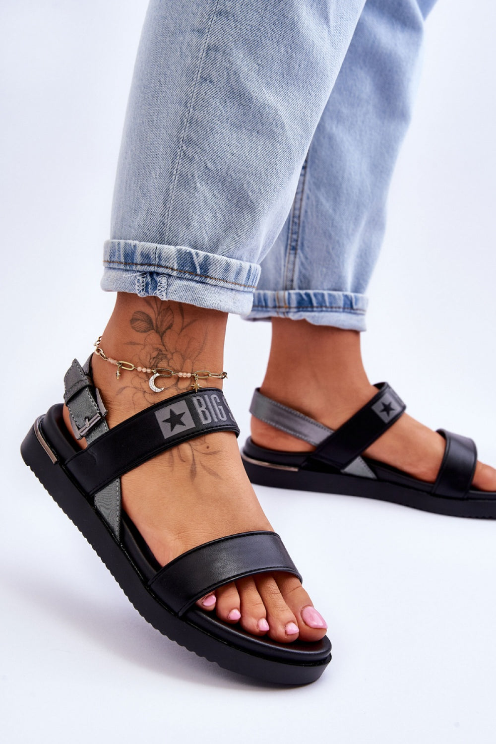 Step In Style Black Faux Leather Platform Sandals with Buckle - view 3
