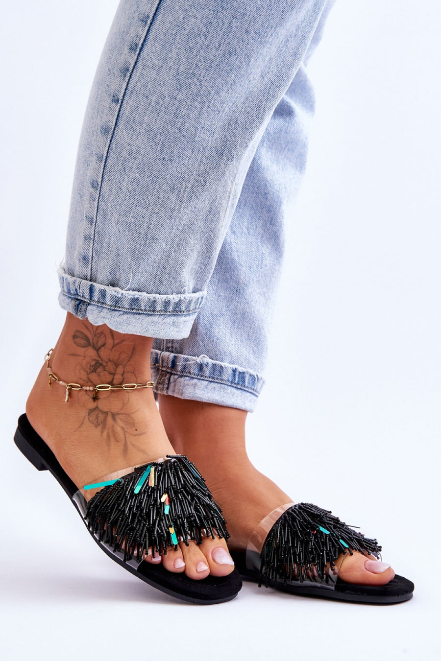 Step In Style Black Faux Suede Flat Flip Flops