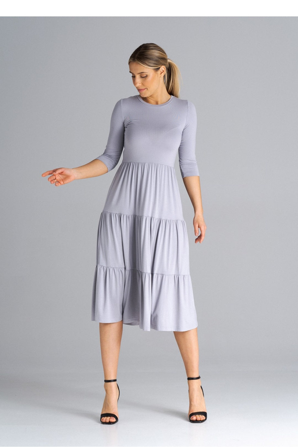 Figl Light Grey Polyester Midi Bodycon Dress