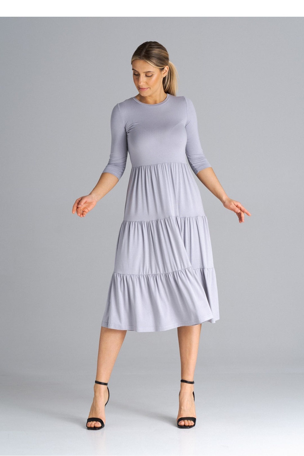 Figl Light Grey Polyester Midi Bodycon Dress - view 2