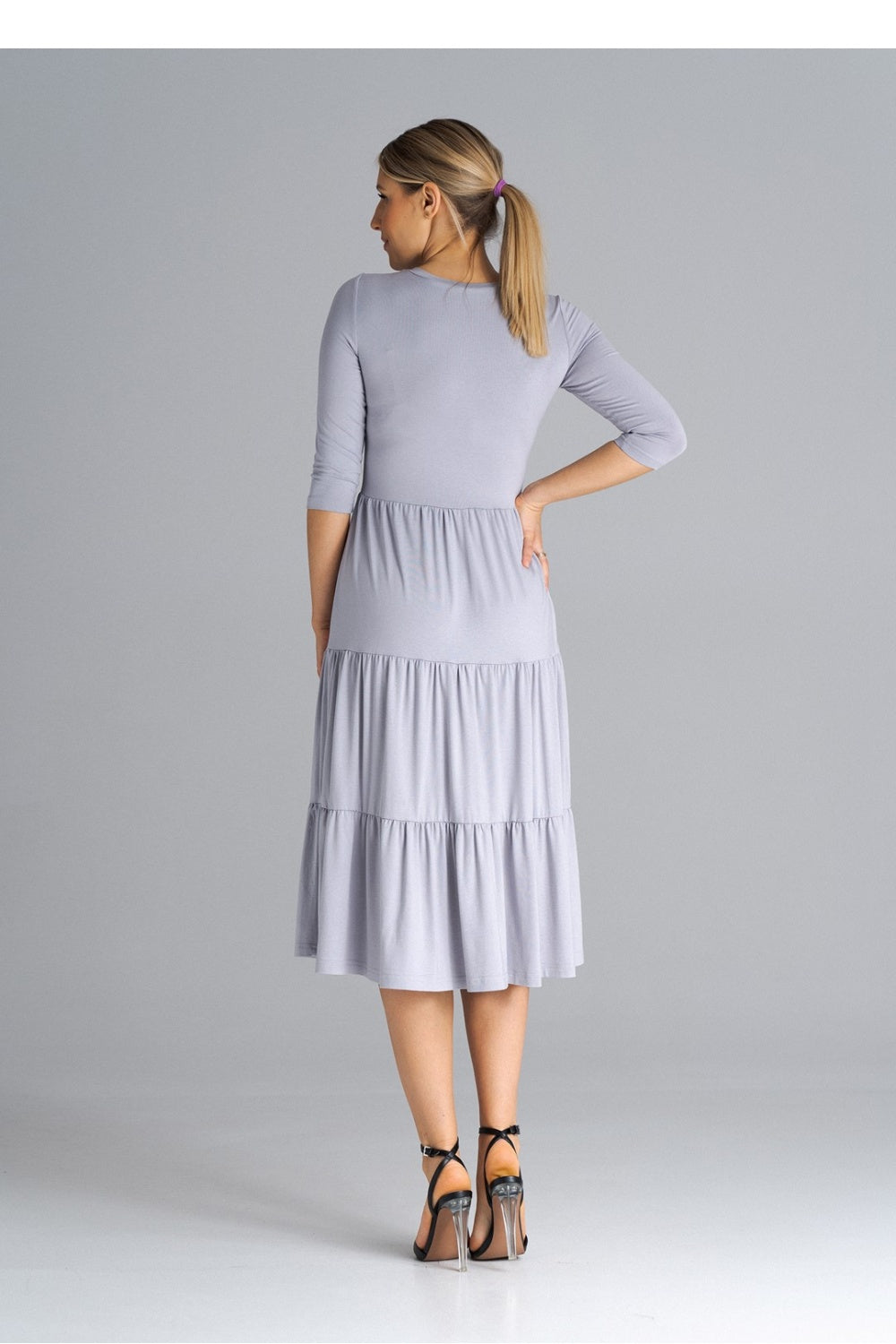 Figl Light Grey Polyester Midi Bodycon Dress - view 3
