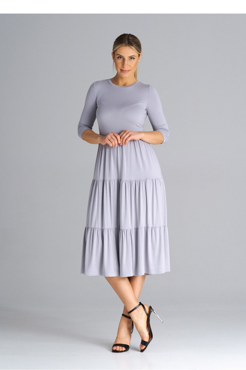 Figl Light Grey Polyester Midi Bodycon Dress - view 4