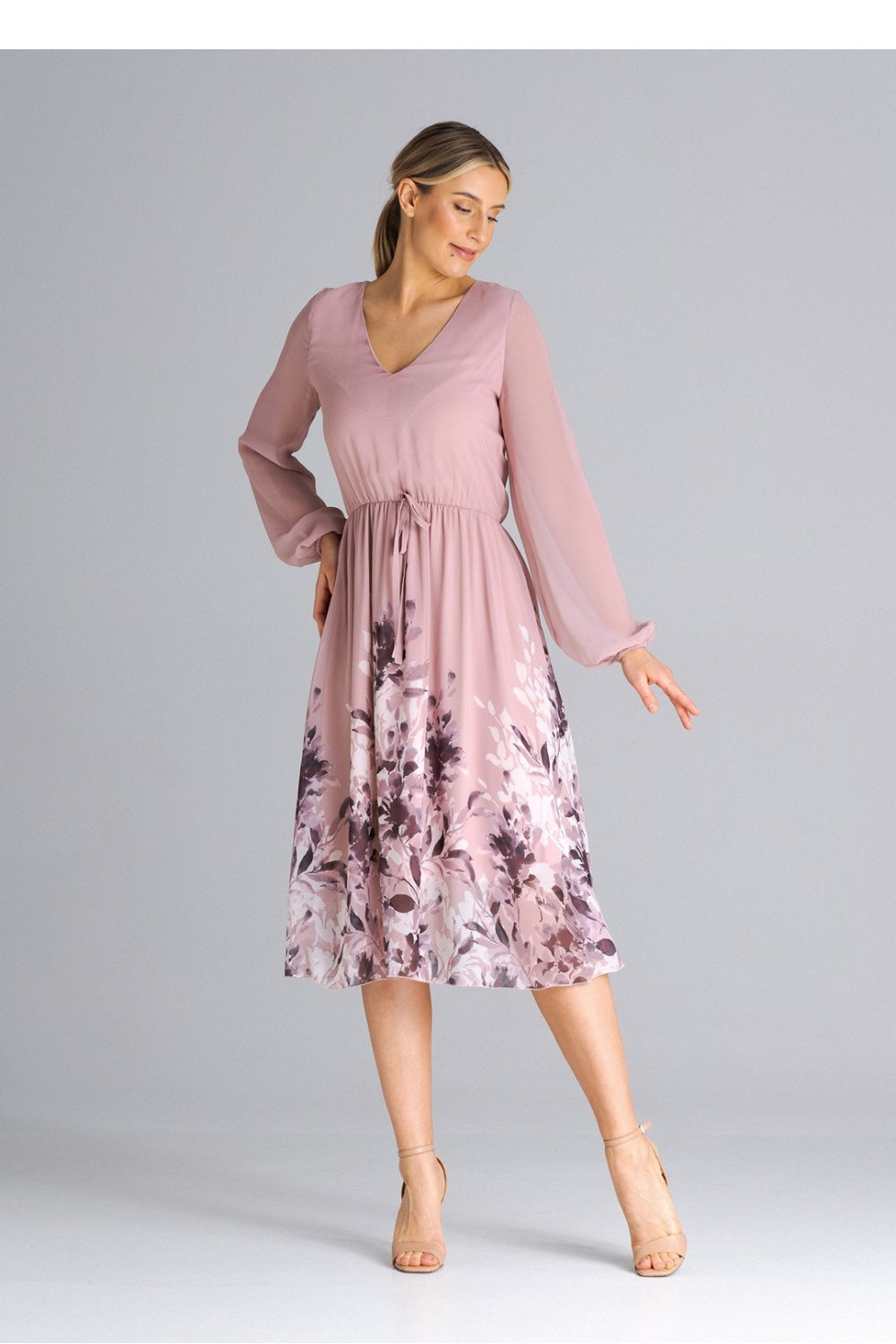 Figl Patterned Pleated Long Sleeve Dress - view 2
