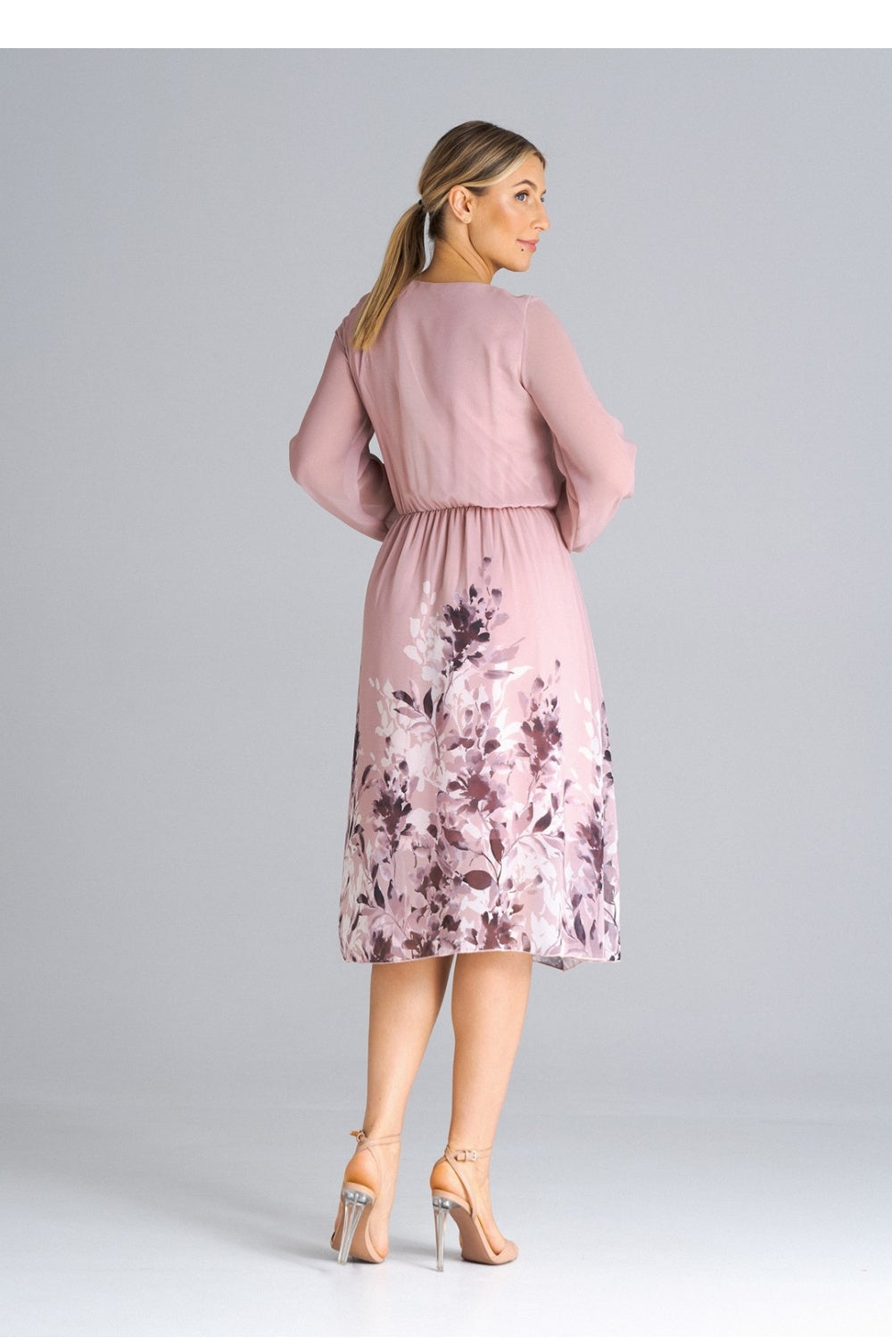 Figl Patterned Pleated Long Sleeve Dress - view 3