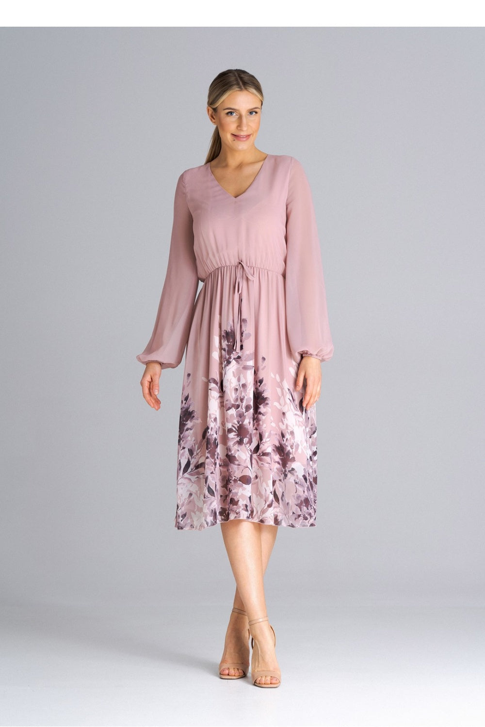 Figl Patterned Pleated Long Sleeve Dress - view 4