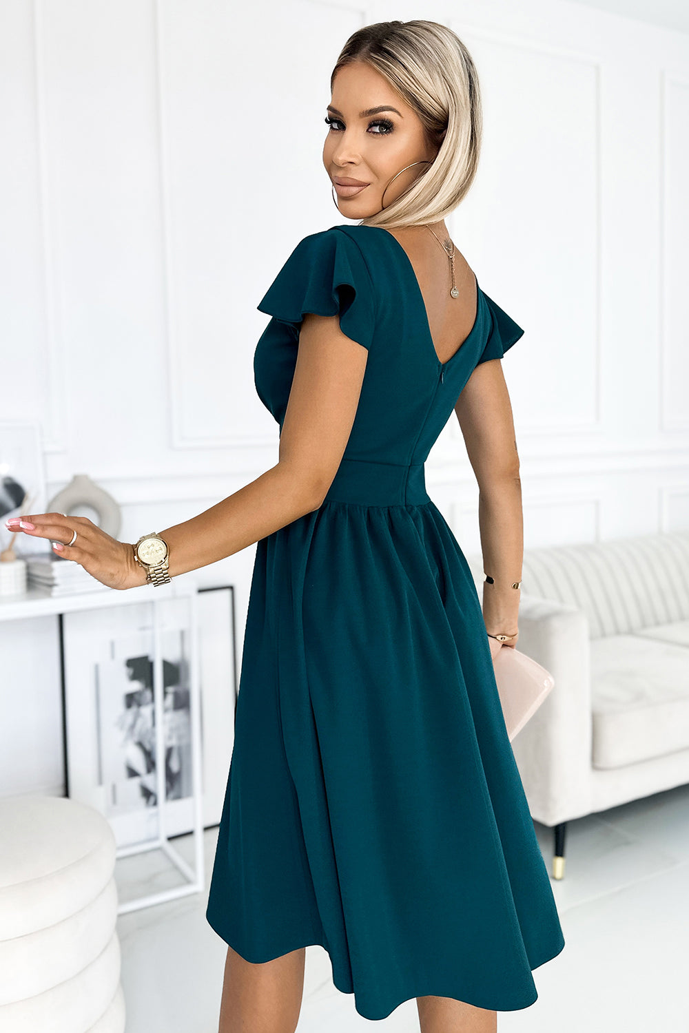 Numoco Matilde Green Wrap Short Sleeve Evening Dress - view 3