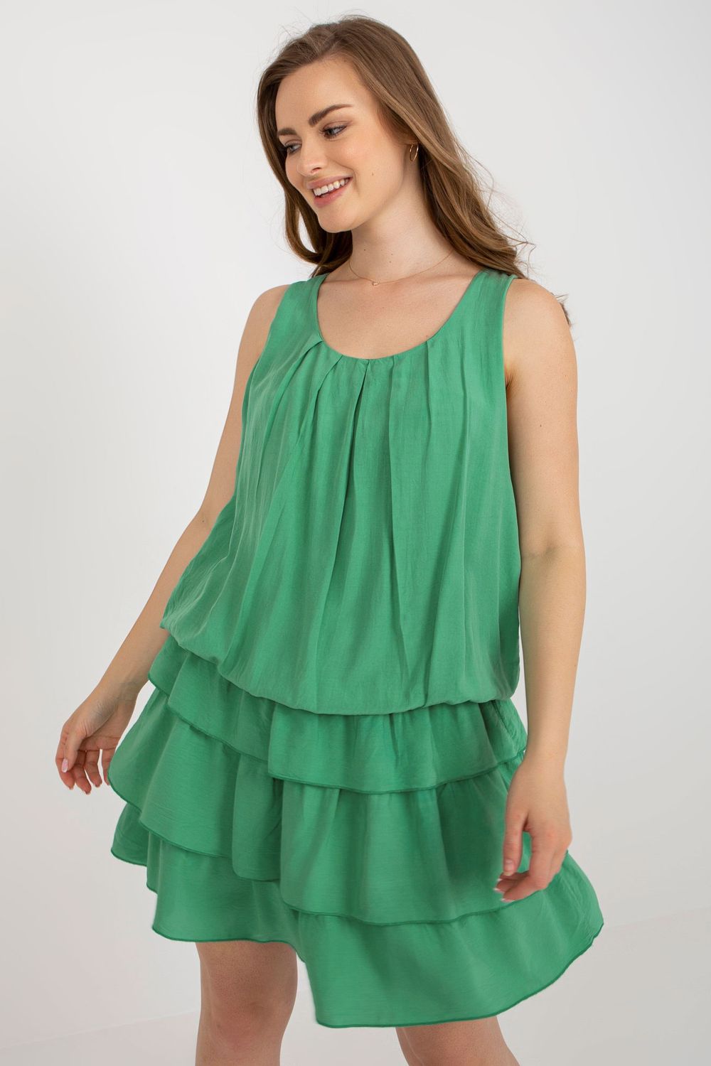 Och Bella Green Round Neck Sleeveless Dress