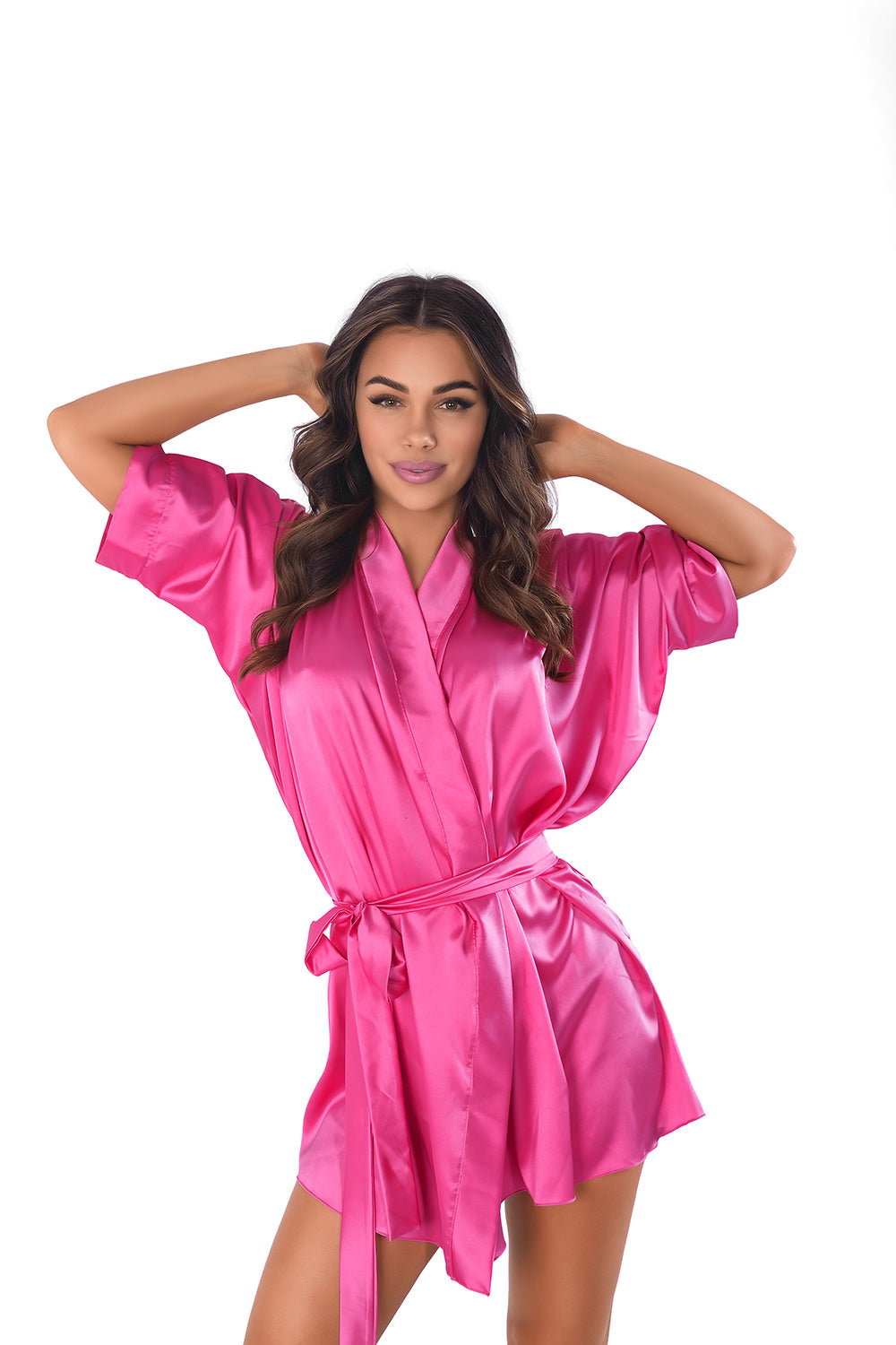 Anais Pink Satin Dressing Gown