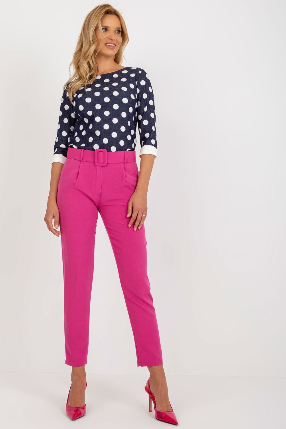 Italy Moda Dark Pink Polyester High Waisted Trousers