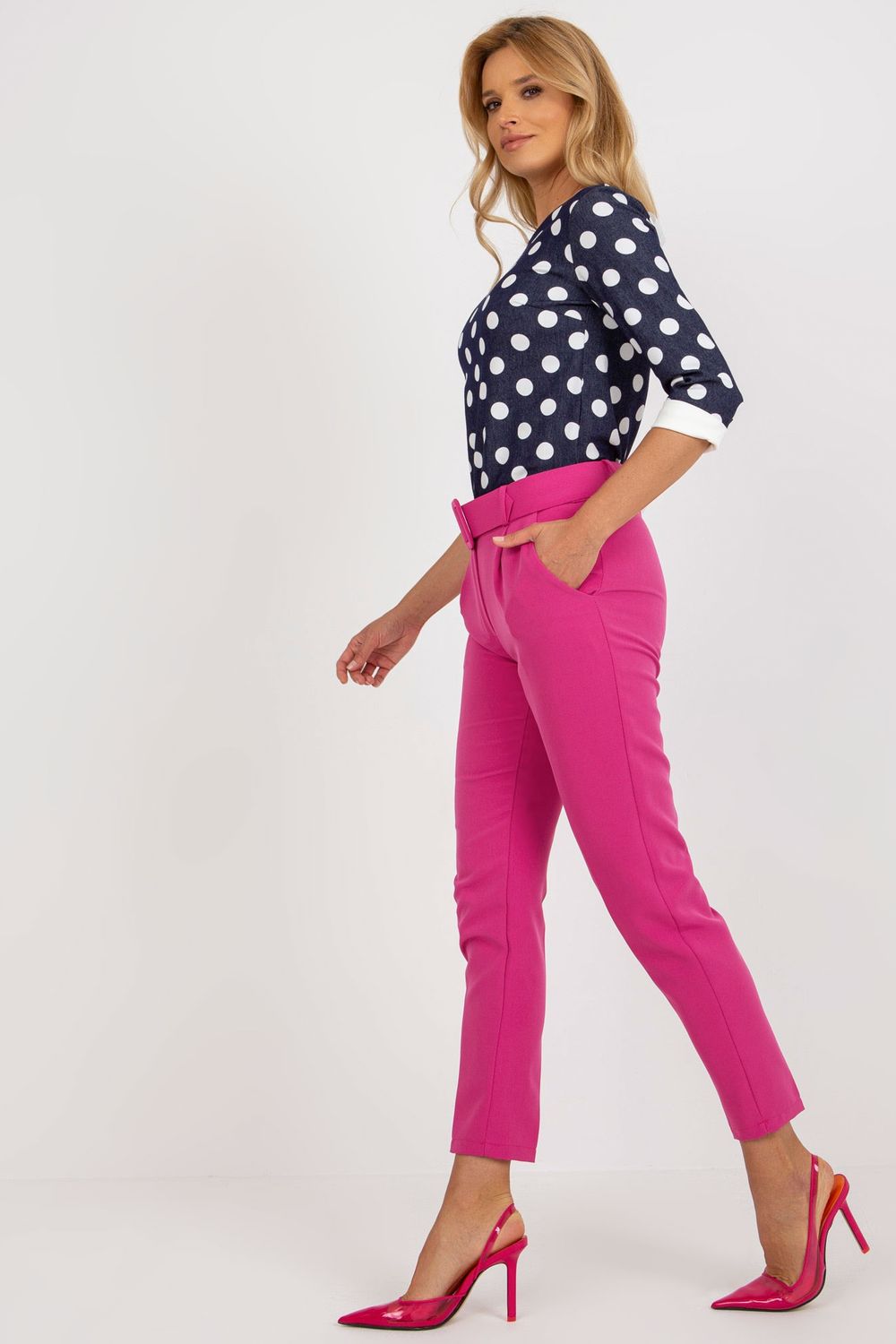 Italy Moda Dark Pink Polyester High Waisted Trousers - view 2