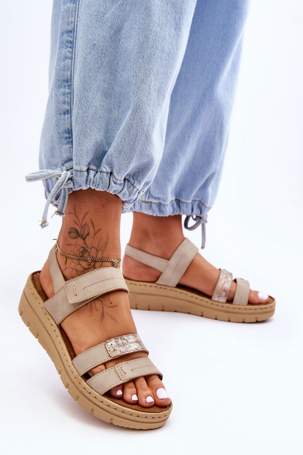 Step In Style Fresh Look Beige Faux Leather Platform Wedge Sandals - view 2