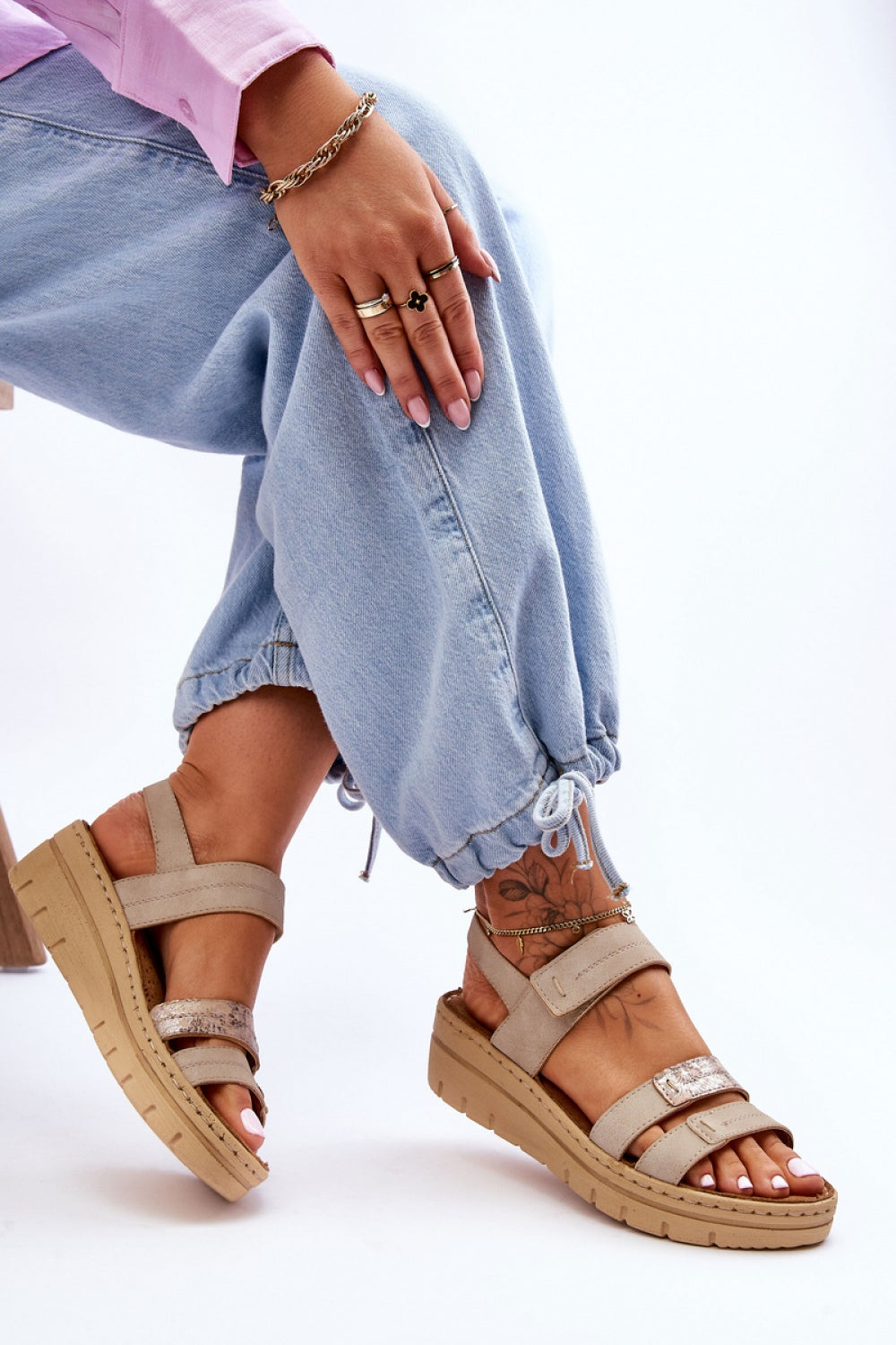 Step In Style Fresh Look Beige Faux Leather Platform Wedge Sandals - view 3