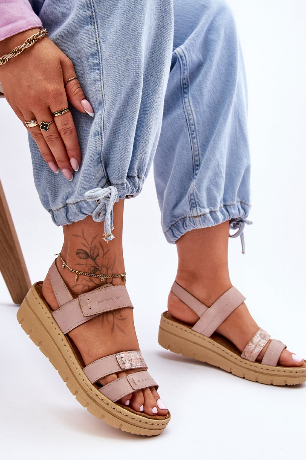 Step In Style Fresh Look Pink Faux Leather Platform Wedge Sandals - view 2