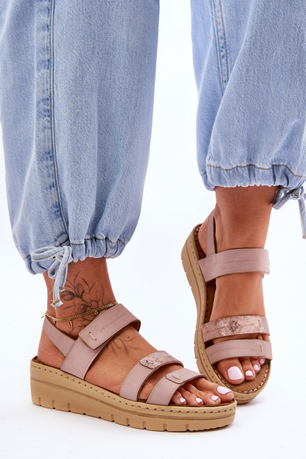 Step In Style Fresh Look Pink Faux Leather Platform Wedge Sandals - view 3