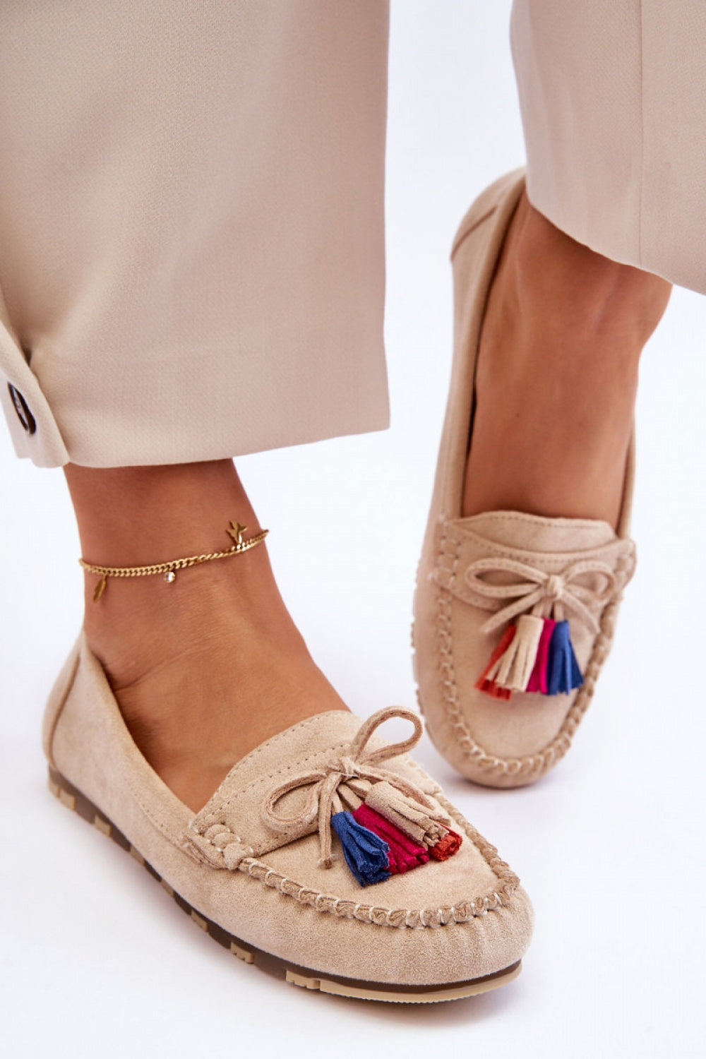 Step In Style Dorine Beige Leather Platform Moccasins