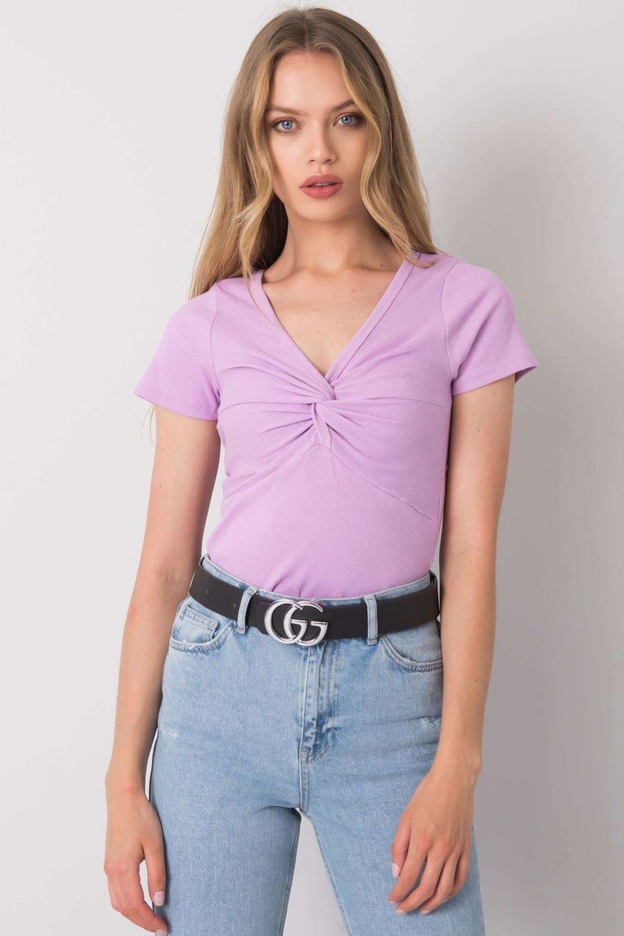 Calben Light Violet Short Sleeve Blouse