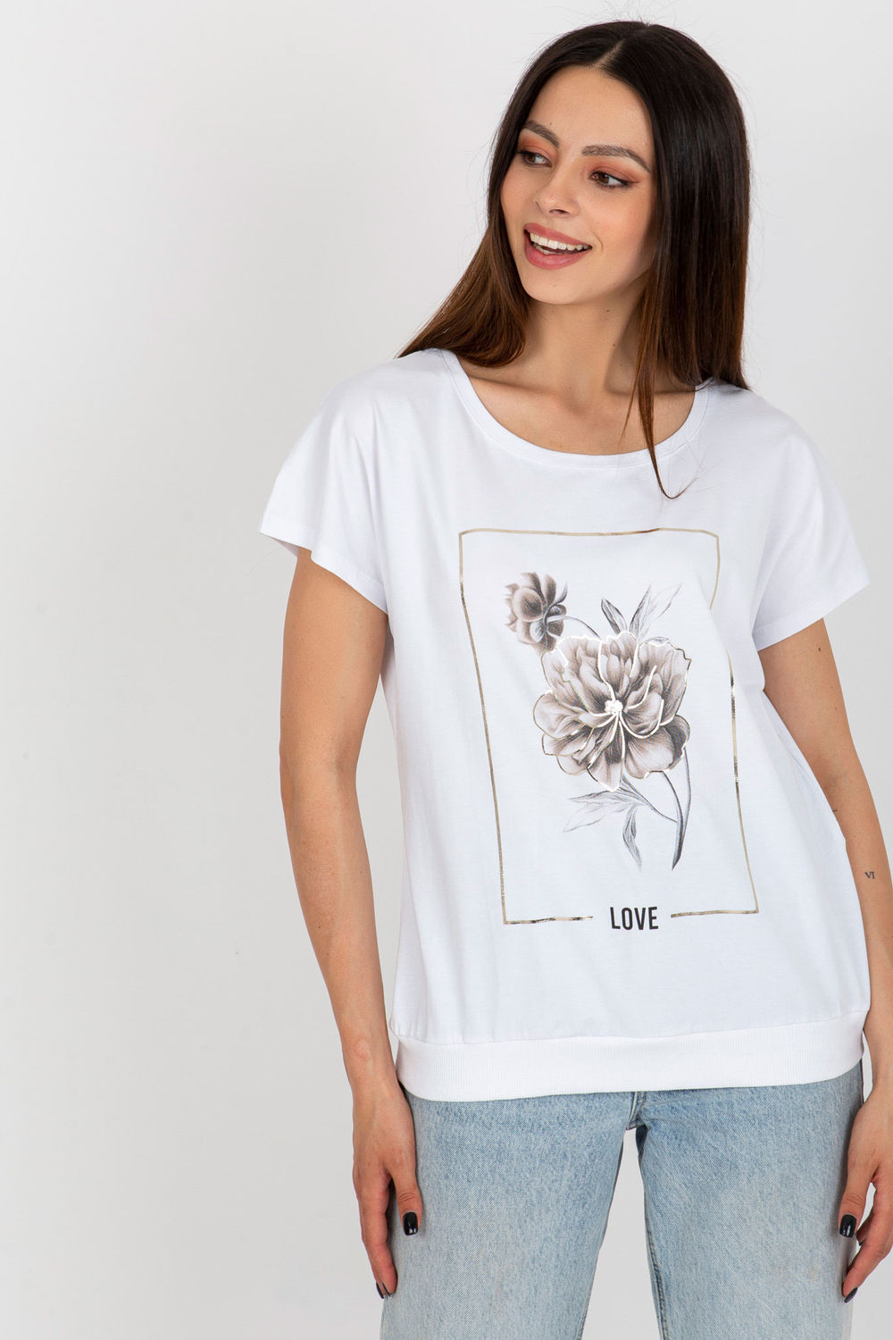 Rue Paris White Printed Short Sleeve Cotton Blouse - view 4
