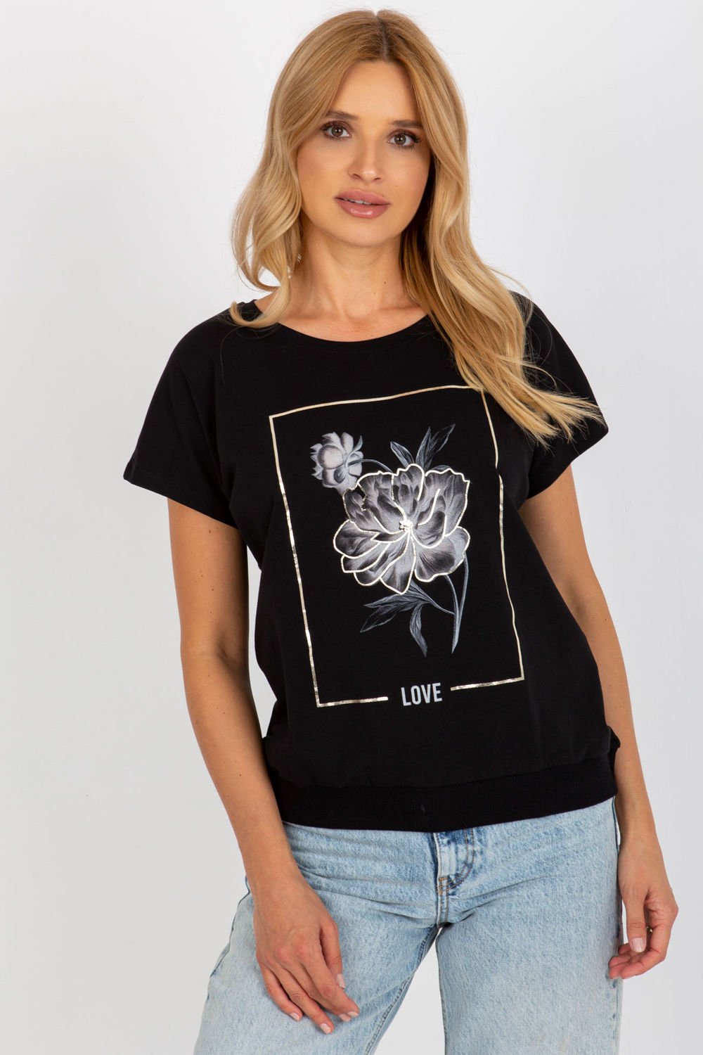 Rue Paris Black Short Sleeve Cotton Blouse