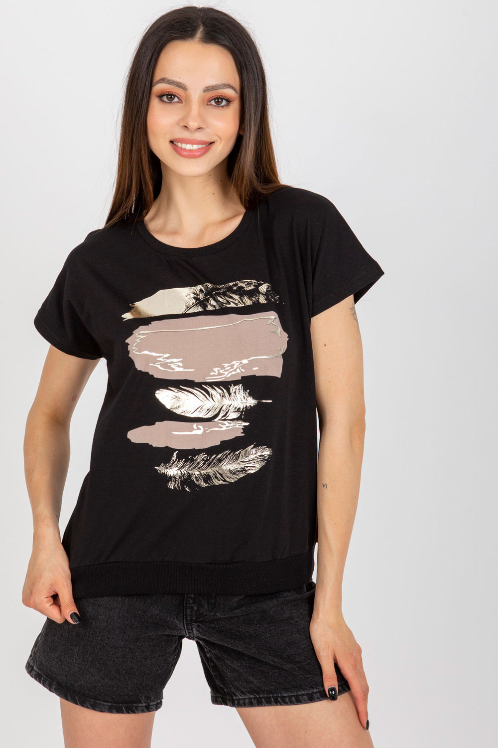 Rue Paris Black Short Sleeve Cotton Blouse - view 2