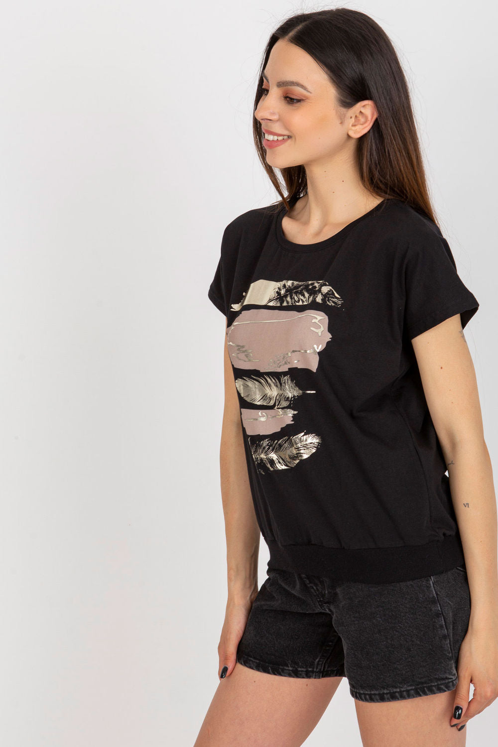 Rue Paris Black Short Sleeve Cotton Blouse - view 3