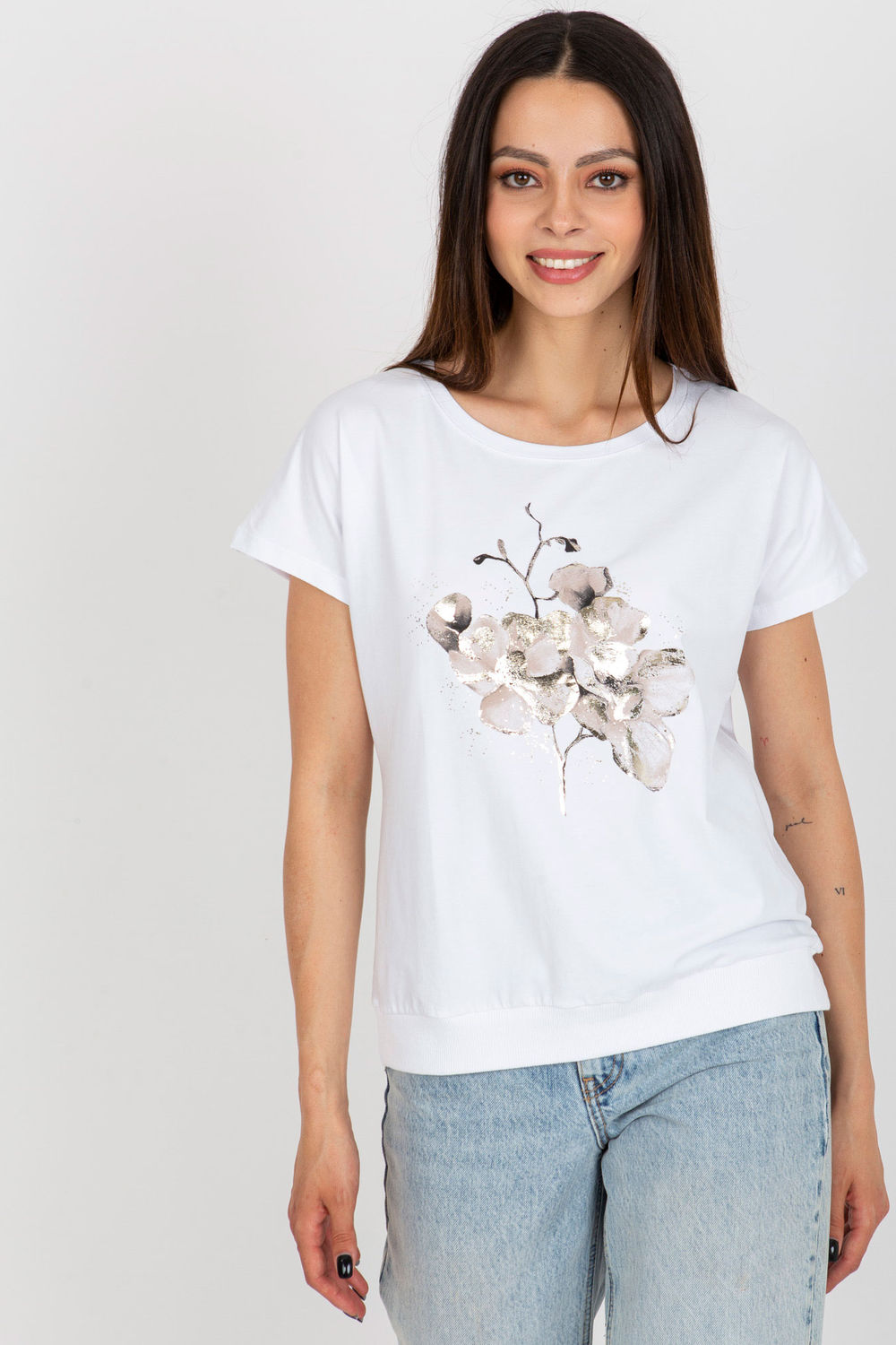 Rue Paris White Round Neck Short Sleeve Cotton Blouse
