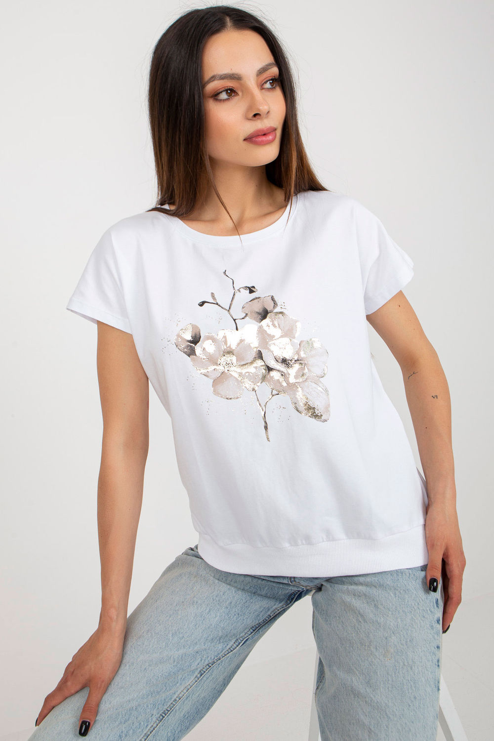 Rue Paris White Round Neck Short Sleeve Cotton Blouse - view 4