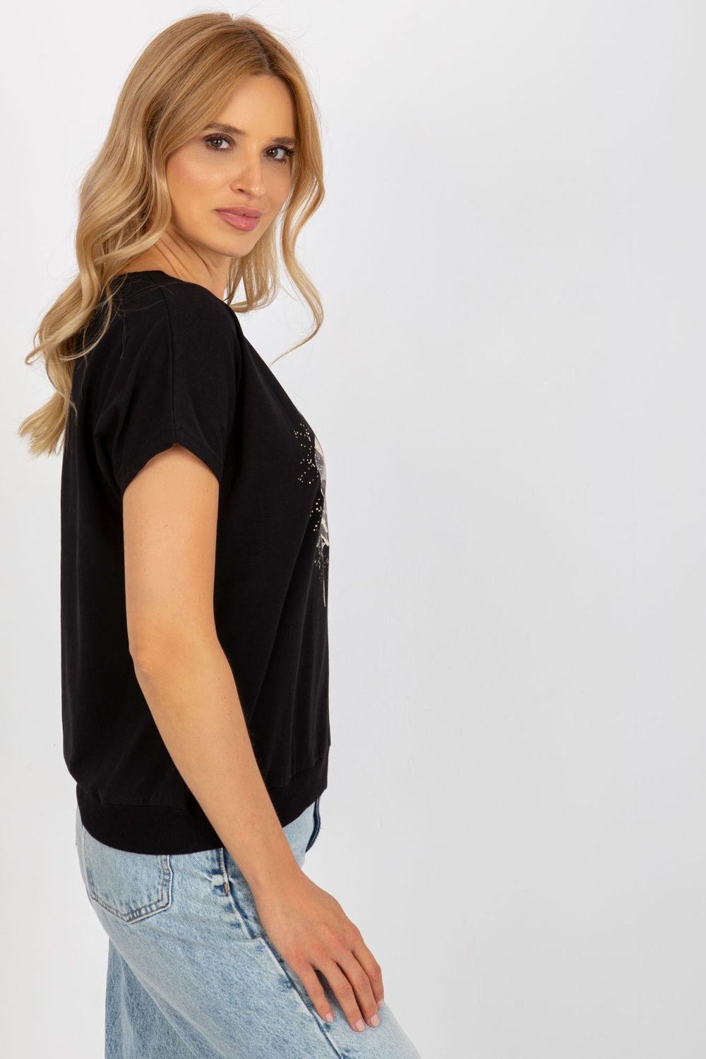 Rue Paris Black Short Sleeve Cotton Blouse - view 2