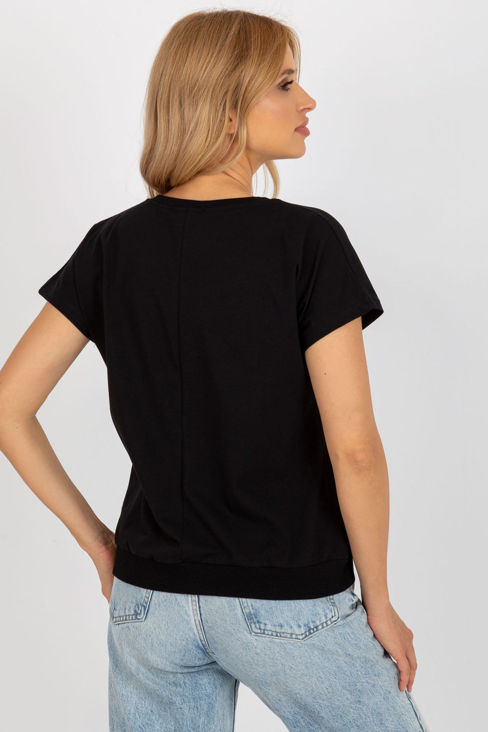 Rue Paris Black Short Sleeve Cotton Blouse - view 3
