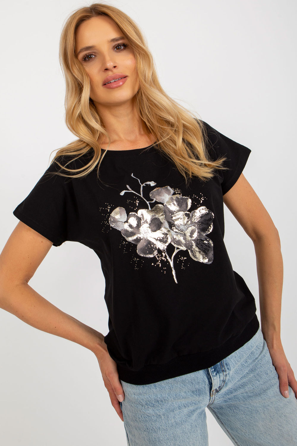 Rue Paris Black Short Sleeve Cotton Blouse - view 4
