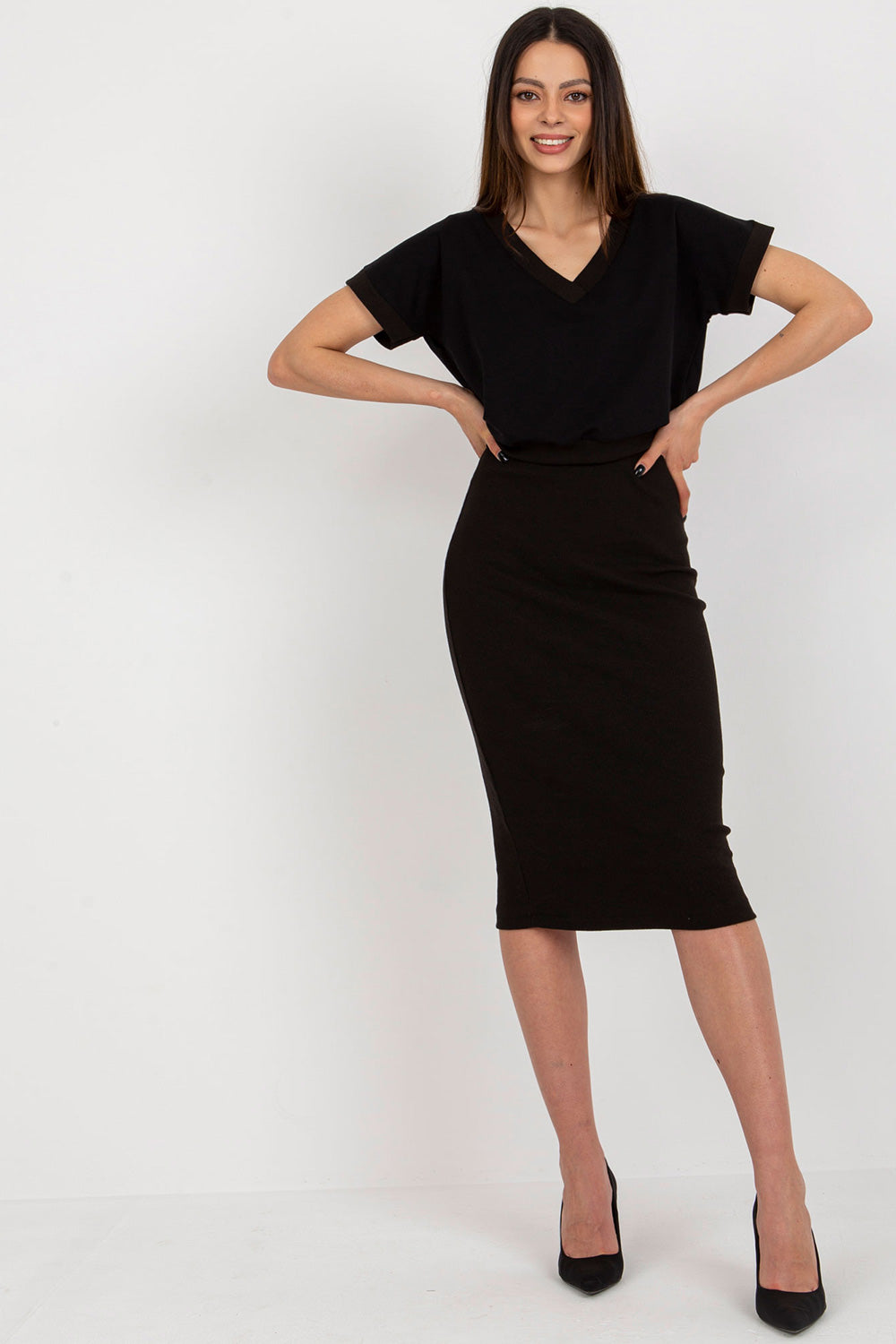 Rue Paris Black Short Sleeve Dress Co-Ord Set - view 4