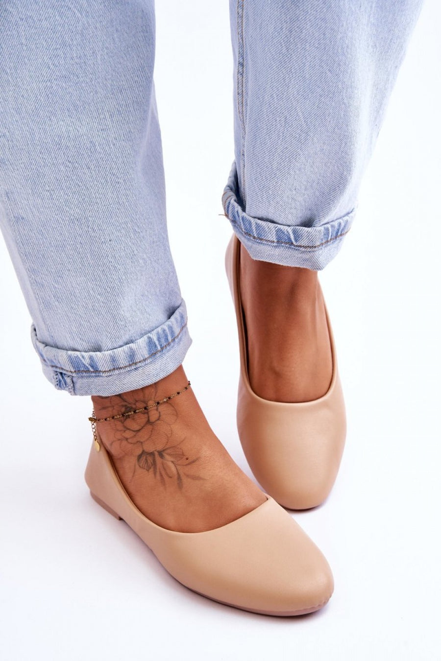 Step In Style Stacee Beige Faux Leather Ballet Flats