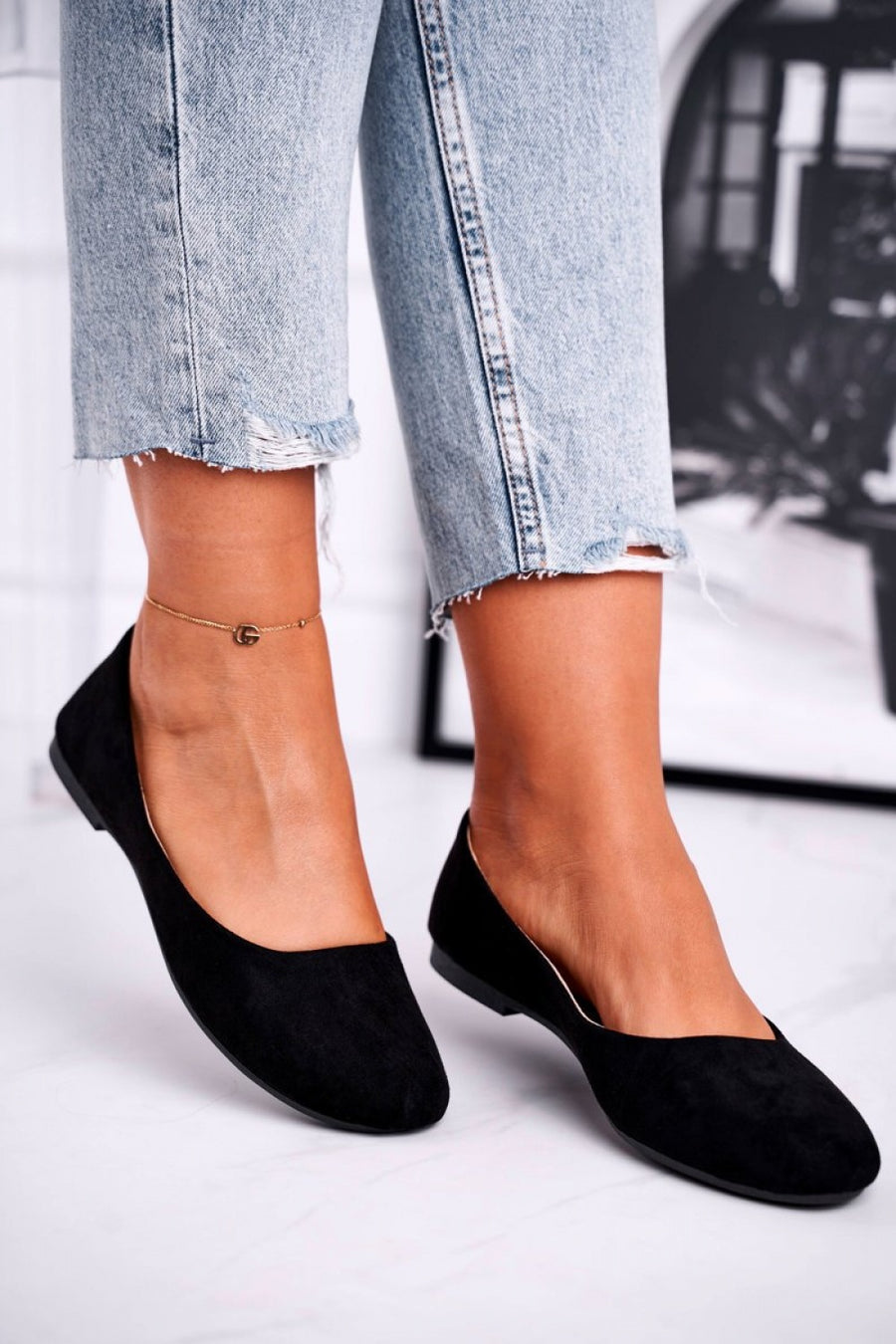 Step In Style Lasota Black Faux Suede Ballet Flats
