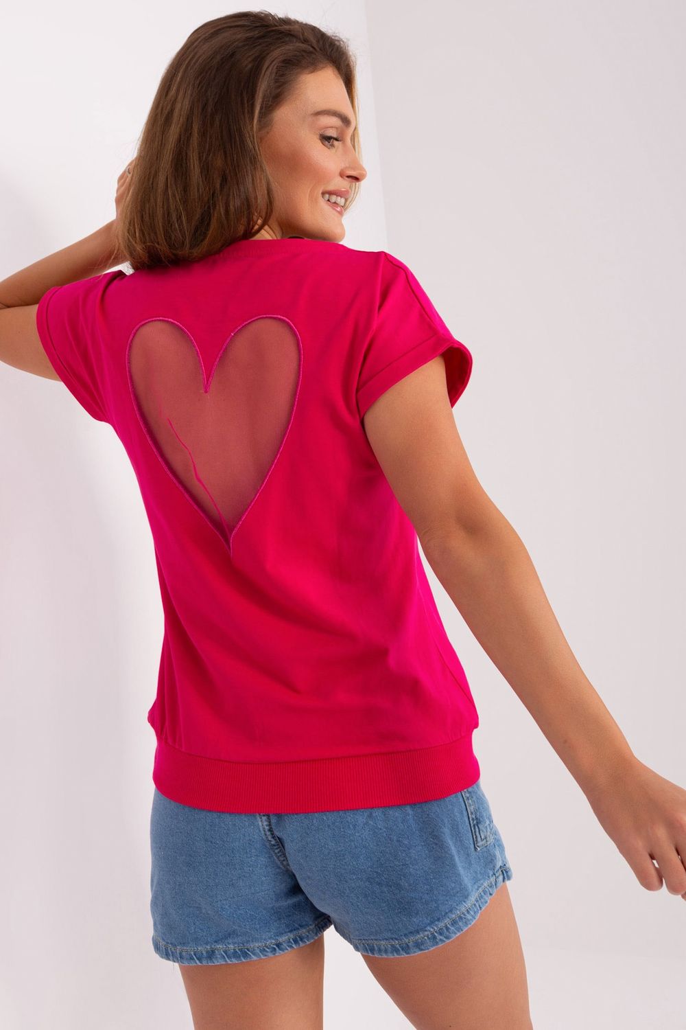 Relevance Fuchsia Mesh Short Sleeve Blouse - view 2