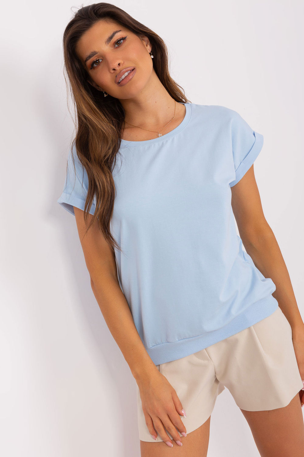 Relevance Light Blue Mesh Short Sleeve Blouse