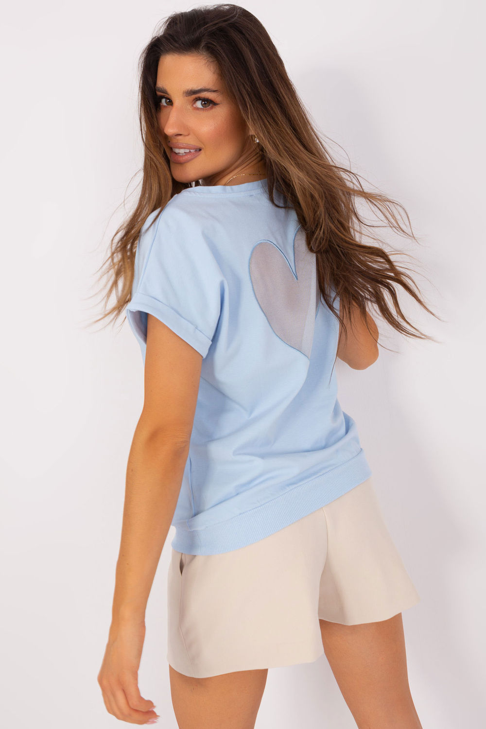 Relevance Light Blue Mesh Short Sleeve Blouse - view 2