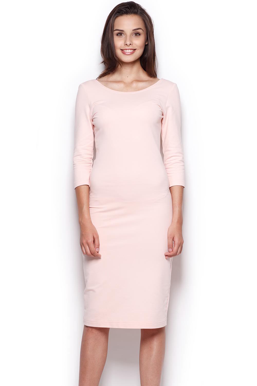 Figl Pink Boat Neck Midi Bodycon Dress