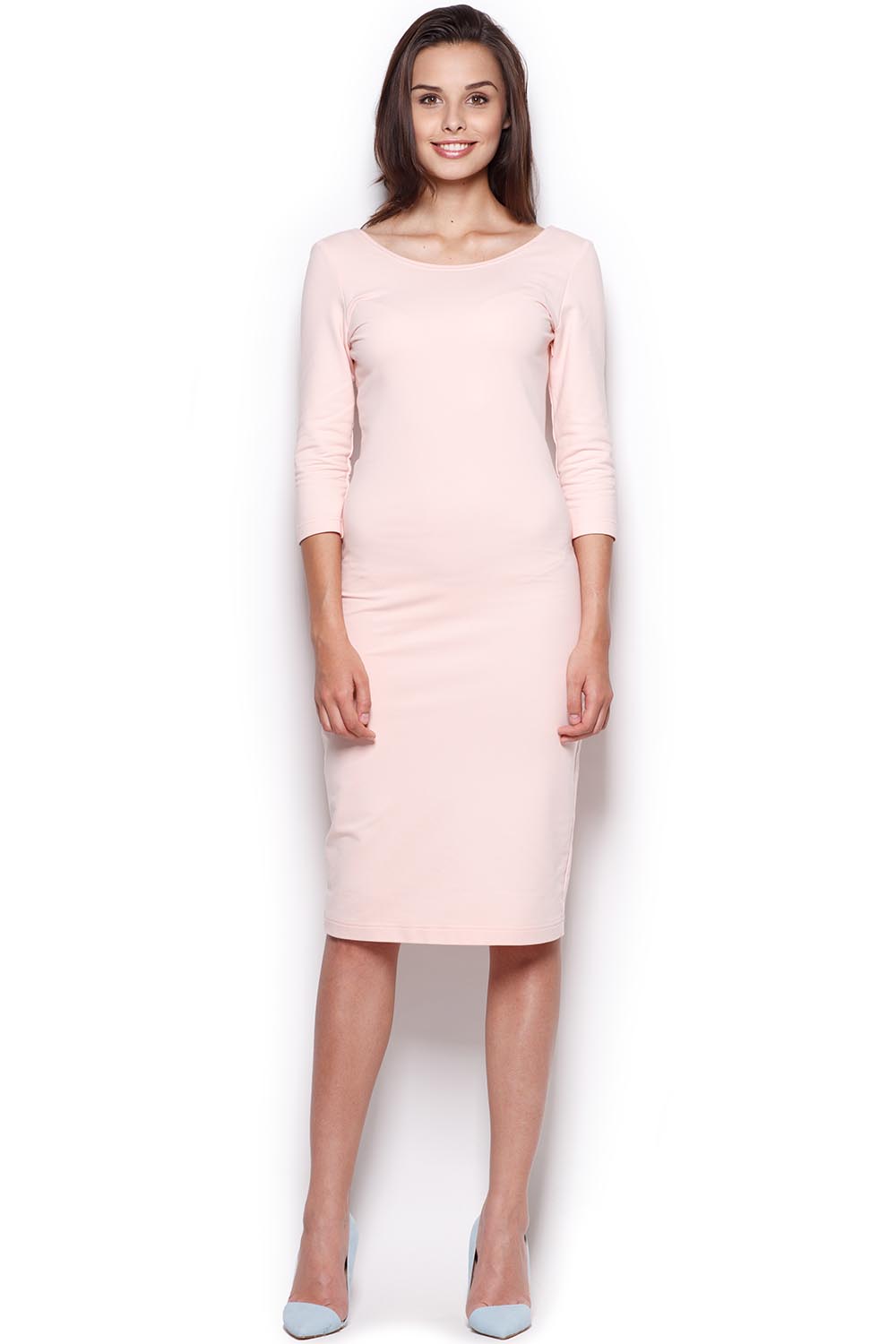 Figl Pink Boat Neck Midi Bodycon Dress - view 2