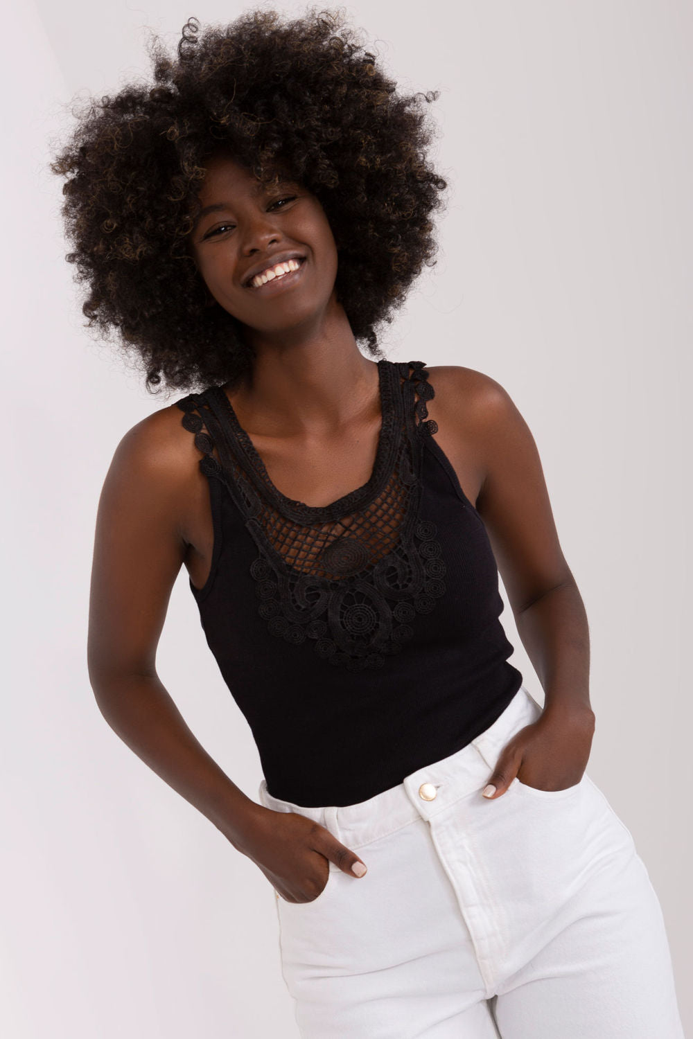 Och Bella Black Lace Cami Top