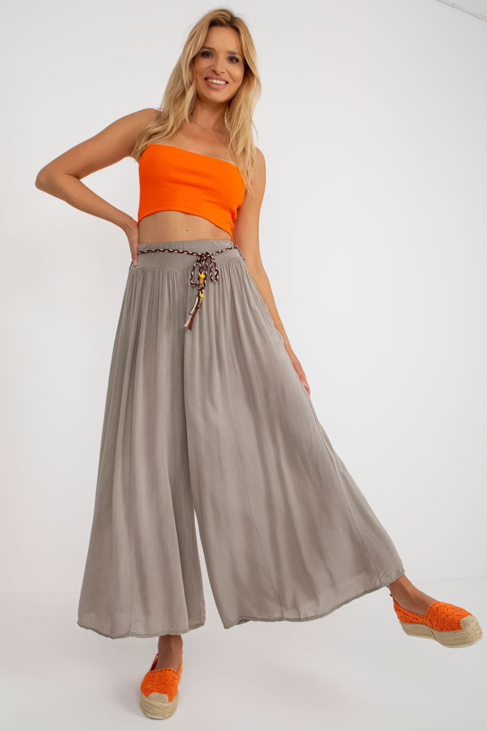 Och Bella Dark Beige Wide Leg Trousers