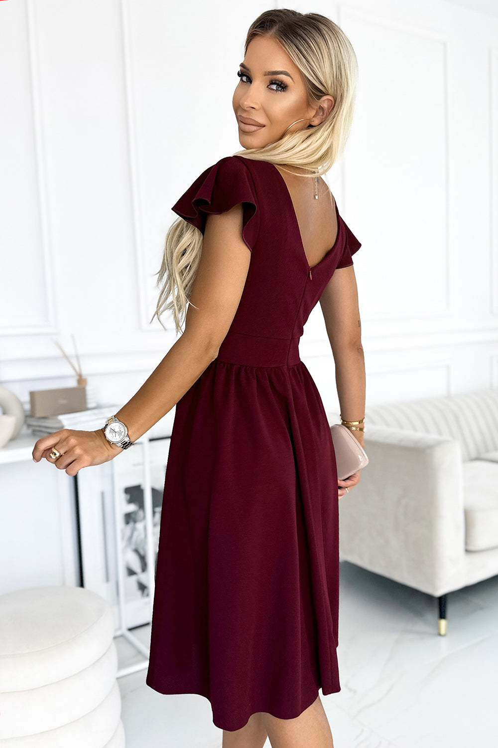 Numoco Matilde Burgundy Wrap Short Sleeve Evening Dress - view 3