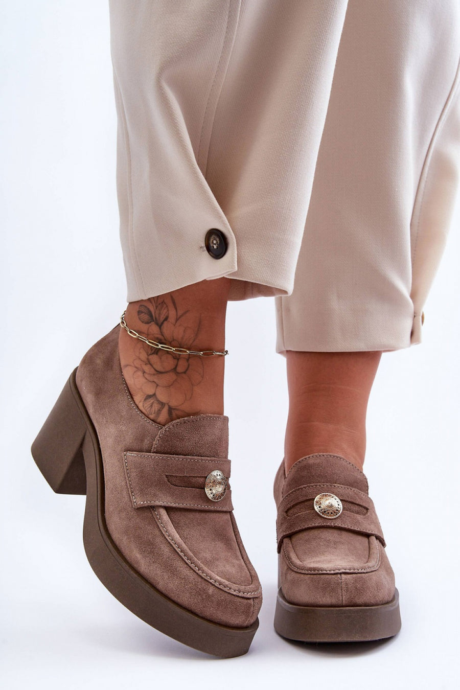Step In Style Dunadia Beige Suede Heeled Shoes
