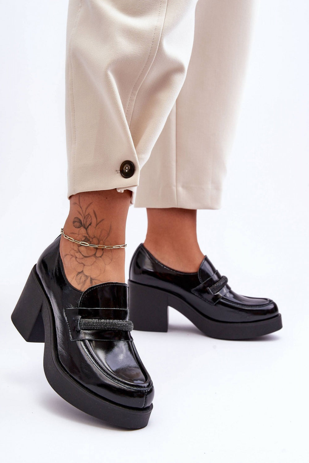 Step In Style Gelanor Black Leather Heeled Shoes