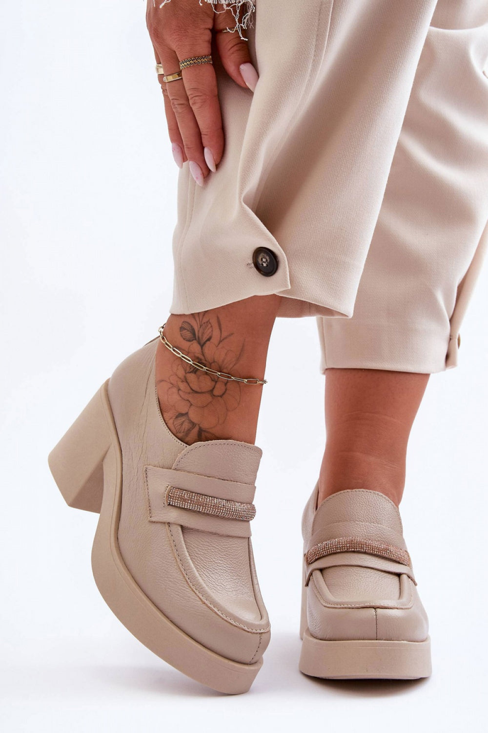 Step In Style Gelanor Beige Leather Heeled Shoes