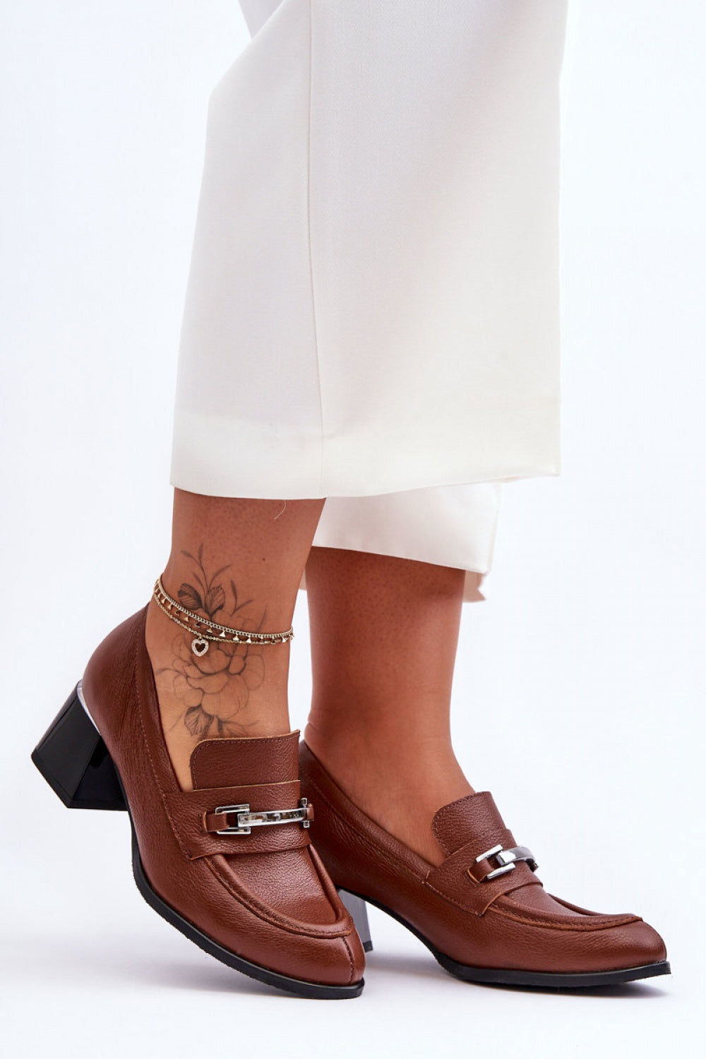 Step In Style Damira Brown Leather Court Shoes