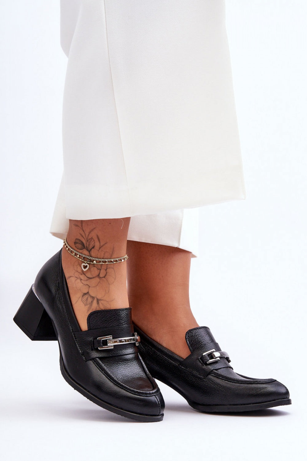 Step In Style Damira Black Leather Court Shoes