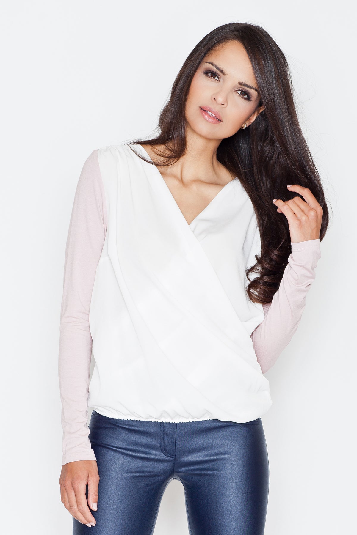 Figl Pink Pleated Long Sleeve Blouse