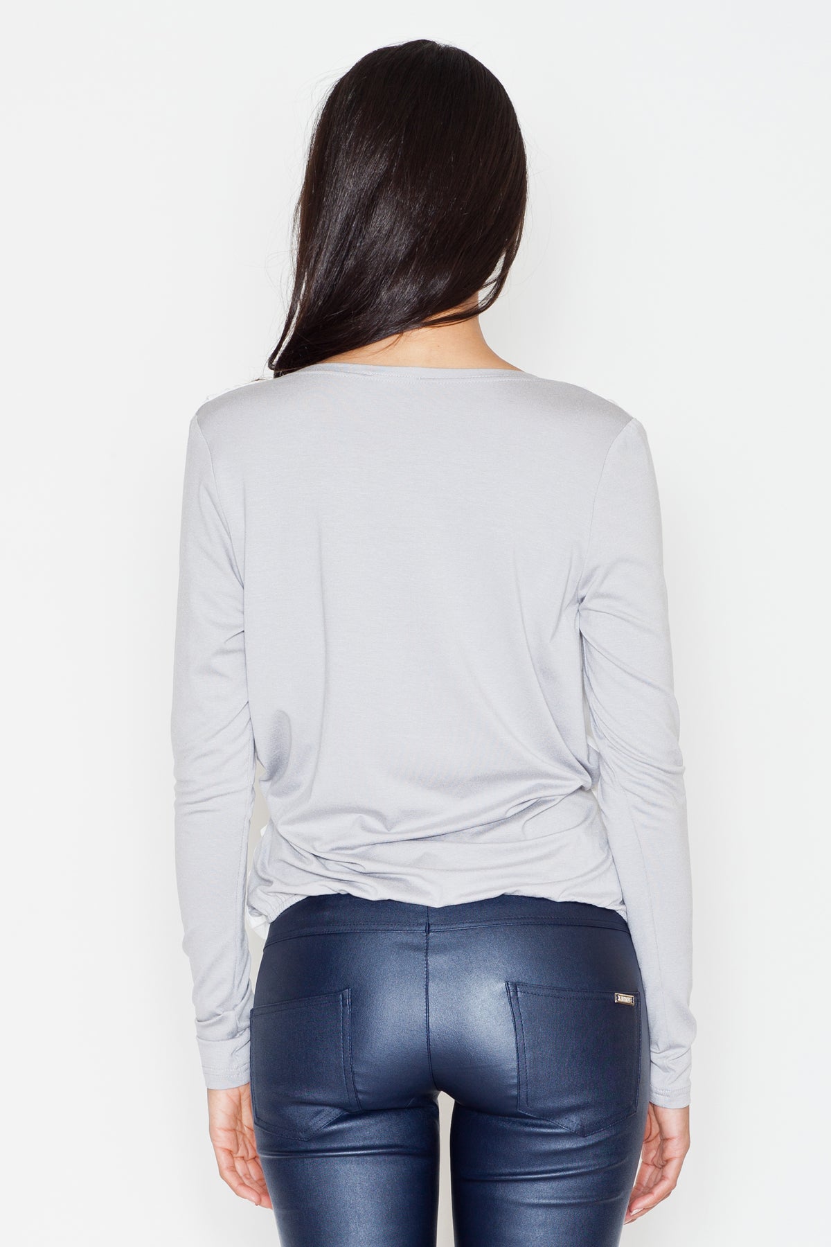 Figl Dark Grey Pleated Long Sleeve Blouse - view 3