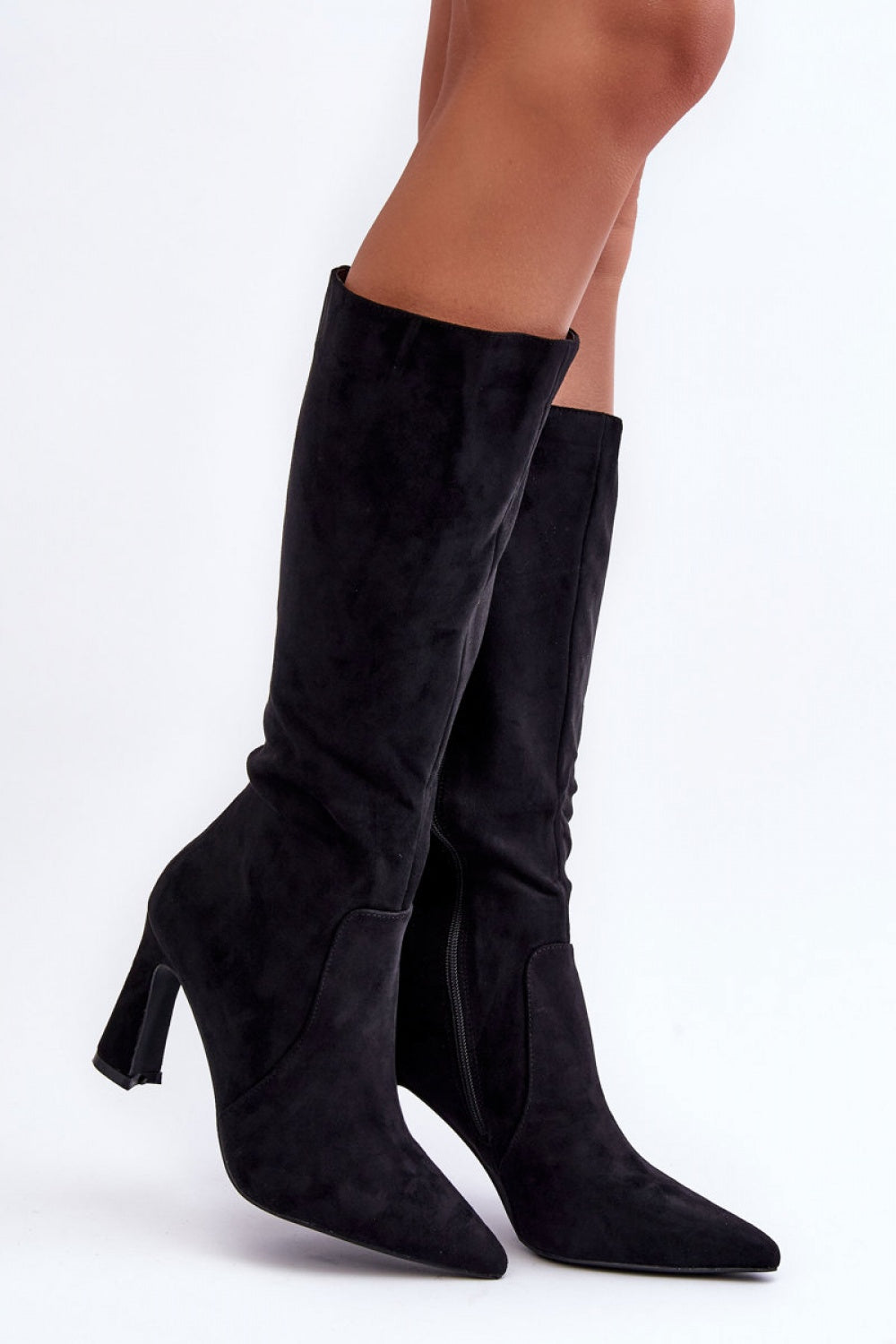 Step In Style Adrolio Black Faux Suede Heeled Ankle Boots